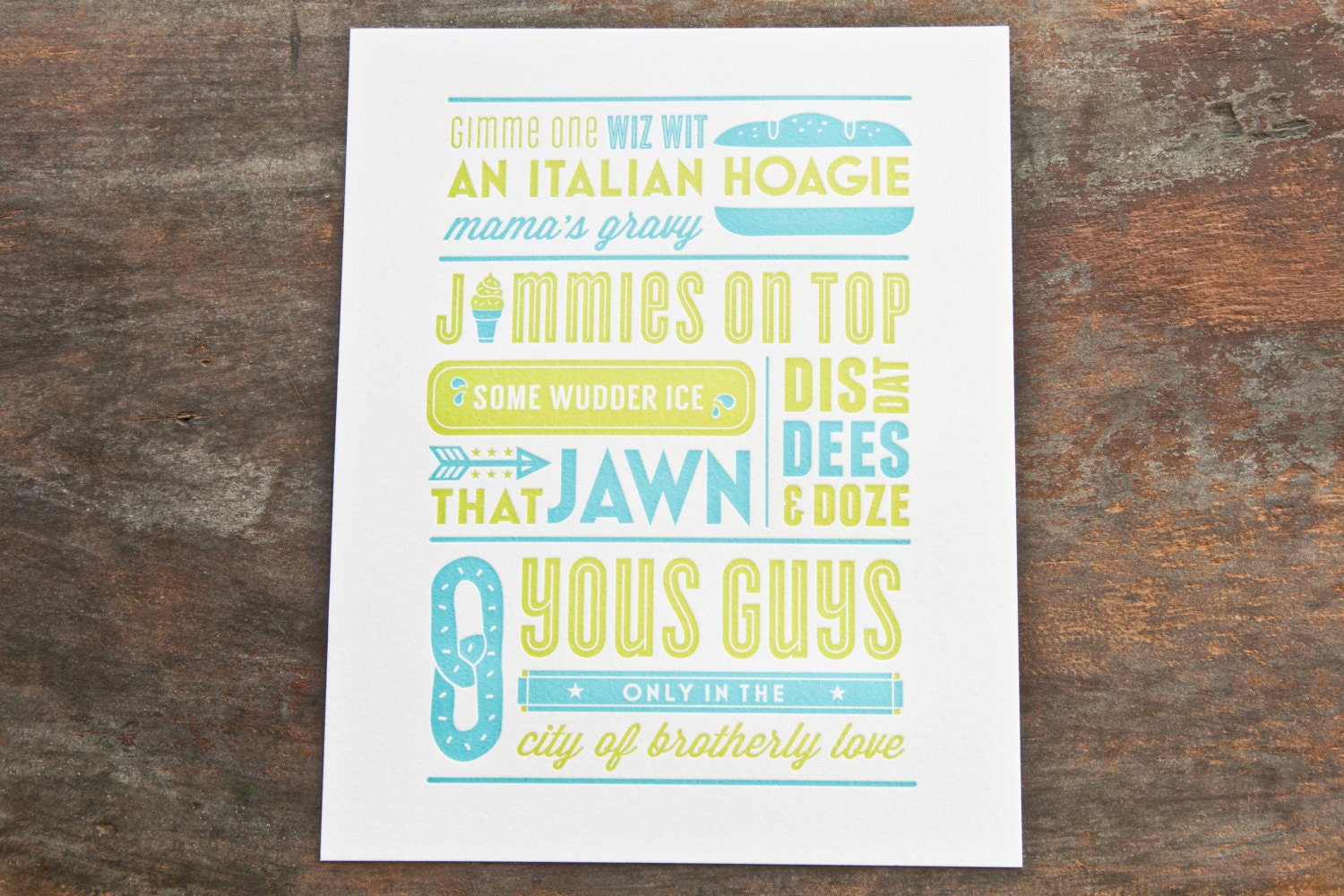 Philly Slang Print BlueGreen Etsy