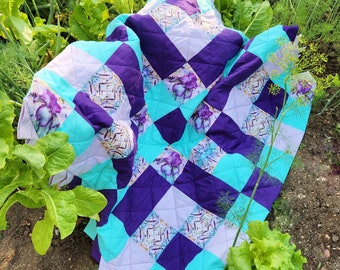 Custom Designed Fabric, Purple Iris Masterpiece Quilt, lap quilt, toddler quilt, couch quilt, decorative quilt, 40" x 43"