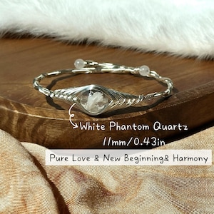 11 mm AAAA Biały kwarc fantomowy 14k wypełniony złotem/srebrem drut pamięciowy - biżuteria ślubna na prezent dla druhny - kryształ Pure Love & New Beginnings