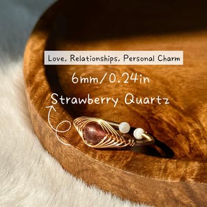 6mm Strawberry Quartz Ring - 14k Gold Filled Wire Wrapped - Love's Seed Adjustable Band Ring - February Valentine Gift, Heart Chakra Jewelry