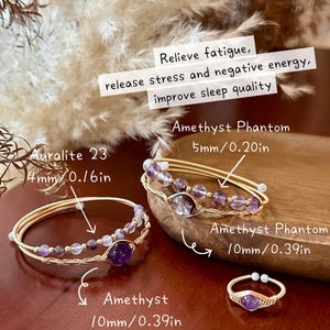 Fokus Armreif-Natürliche Phantom Amethyst einstellbar 14k Gold Filled Kupferdraht gewickelt Armband-Heilkristall Geschenk-Februar Geburtsstein