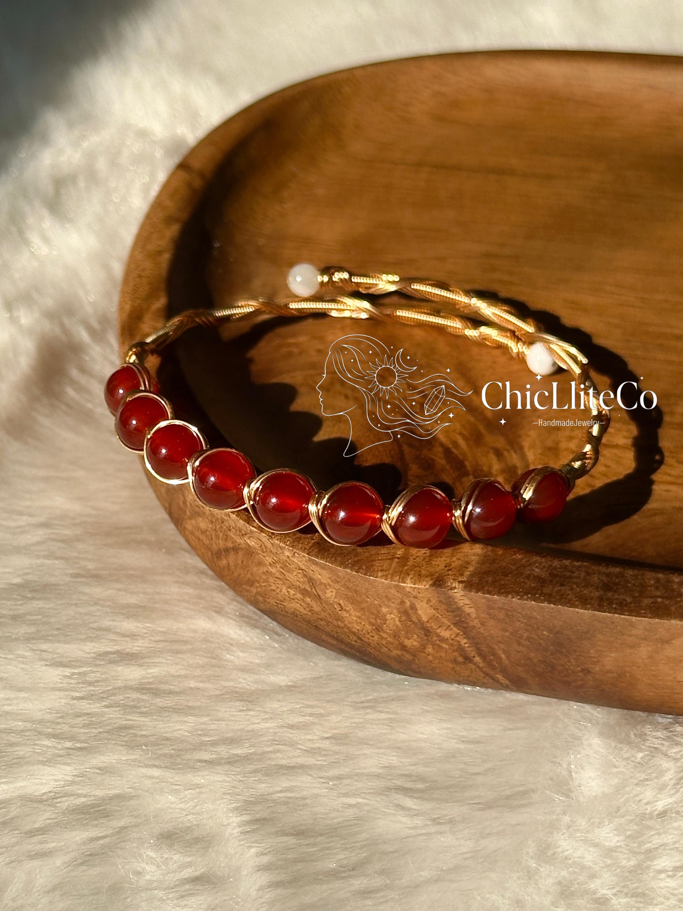 6mm Nature Red Agate Bangle-memory Copper&14k Gold Filled Wire