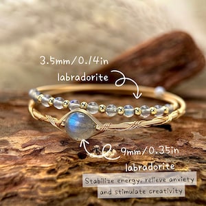 50% off Kauf 2!9 mm Labradorit Armreif: Kupfer 14k Gold Filled Draht gewickelt verstellbar Armband-Balance Innerer Frieden Energie Kristall