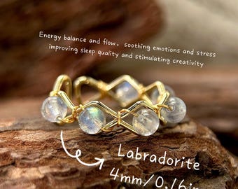 Bague labradorite remplie d'or 14 carats - Extrémité ouverte réglable, anti-stress