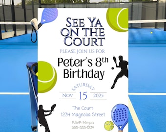 Padelball Birthday Party Invitation, Custom Sports Invite (Digital Download