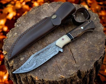 Handmade Damascus Steel Hunting Full Tang Blade Knife Rosewood handle, gift for him / her