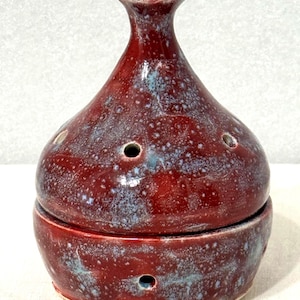 Vintage Studio Pottery Potpourri Jar Red Blue Ceramic Incense Diffuser Handmade Rustic Home Fragrance Vessel