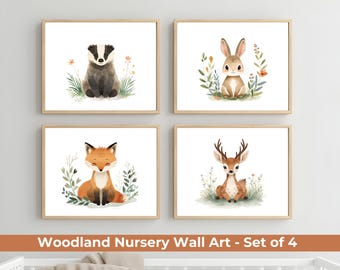 Bos kinderkamerprints – set van 4 afdrukbare babydieren muurkunst, digitale download