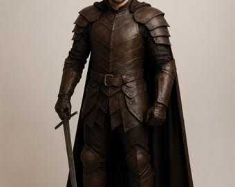 Conjunto de armadura de cuero negro de guerrero medieval – Disfraz gótico de fantasía para LARP y cosplay