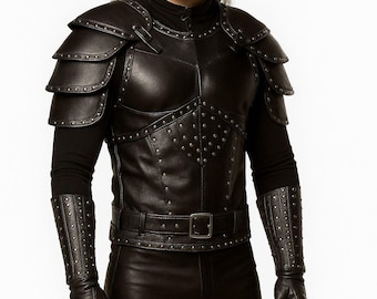Handmade Black Leather Armor Set – Medieval Warrior Costume