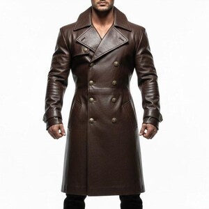 Herren Leder Trenchcoat | Echtes Braunes Leder | Lange Länge
