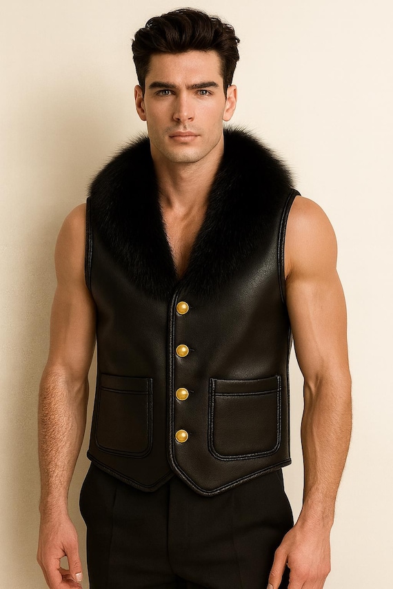 mens black leather dress vest Tombstone Men's Motorcycle Western Style Leather Vest