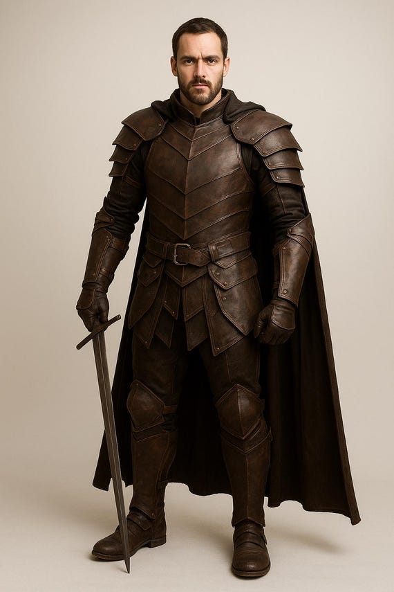 Black Medieval Warrior Leather Armor Set – Gothic Fantasy LARP & Cosplay Costume