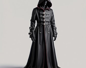 ブラックフード付きレザーコート - Etsy 日本