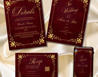 Elevate your elegance with a luxurious burgundy velvet & gold frame wedding suite. Rich, regal, and unforgettable