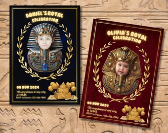 Personalized Egyptian Pharaoh Mask Birthday Invitation - Custom Royal Kids Invite