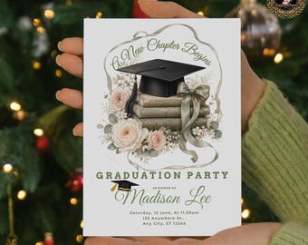 Graduation Invitation Template | Floral Elegant Grad Invite | Editable Canva | Class of 2026 Printable College High School Senior Party Card