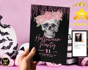 FloralSkull Halloween Party Invitation Editable Canva Template Digital Download Printable Invitation Template Editable Canva InstantDownload