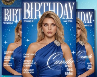 30th Birthday Invitation Canva Template, Blue Luxury Birthday Invite, Editable Starry Night Party Invite, Glam Women Celebration