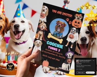 Editable Dog Birthday Pawty Invitation Halloween Pet Photo Template Digital Download Printable Invitation Template Editable Instant Download