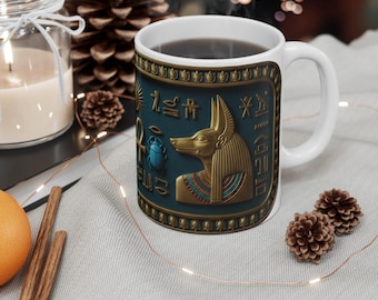 Egyptian Hieroglyphs Ankh Eye Mug | Ancient Egypt Scarab Symbols