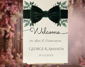 Emerald Velvet, Cream Gold Welcome Sign | Elegant Wedding & Bridal Shower Decor | Printable Professional Print-Ready