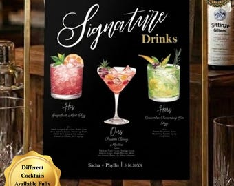 Signature Getränke Menü Vorlage | Druckbares Hochzeit Bar Schild | Cocktailbar-Menü Leinwand | Brautparty Bar Dekor | Sofort Download
