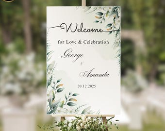 Olive Green Wedding Welcome Sign Template | Botanical Wedding Sign | Editable Canva Welcome Poster | Printable Wedding Sign