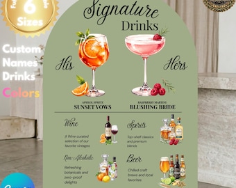 Signature Drinks Wedding Sign Template, Editable Canva Bar Menu, Arched Cocktail Sign, Printable Wedding Decor Download