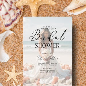 Beach Bridal Shower Invitation: Modern Ocean Theme (Digital Download, Template)Printable Invitation Template Editable Canva Instant Download