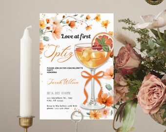 Bachelorette Einladung Vorlage Canva | Brautparty einladen Aperol Spritz | Bearbeitbar Druckbar