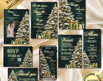 Emerald Green Velvet Christmas Wedding Bundle, Gold, Printable & Digital