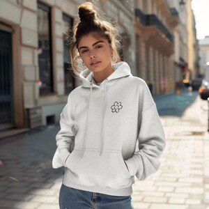 Minimalistic Floral Pullover: Soft Fleece Unisex Hoodie, Front & Back Design, Gift