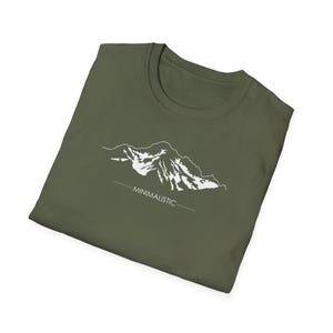 Minimalistic Mountain Tee, Unisex Softstyle T-Shirt, Modern Vacation Hiker Gift, Original Fun Design, Outdoor Apparel