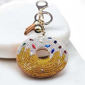 Doughnut Keychain Bread Keyring Crystal Charm Keychain Metal Keychain Cute Gift for Women Dessert Jewelry Gold Color Souvenir Gift