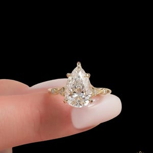 Pear Cut Moissanite Ring: Vintage Gold Plated 925 Sterling Silver Bridal Jewelry