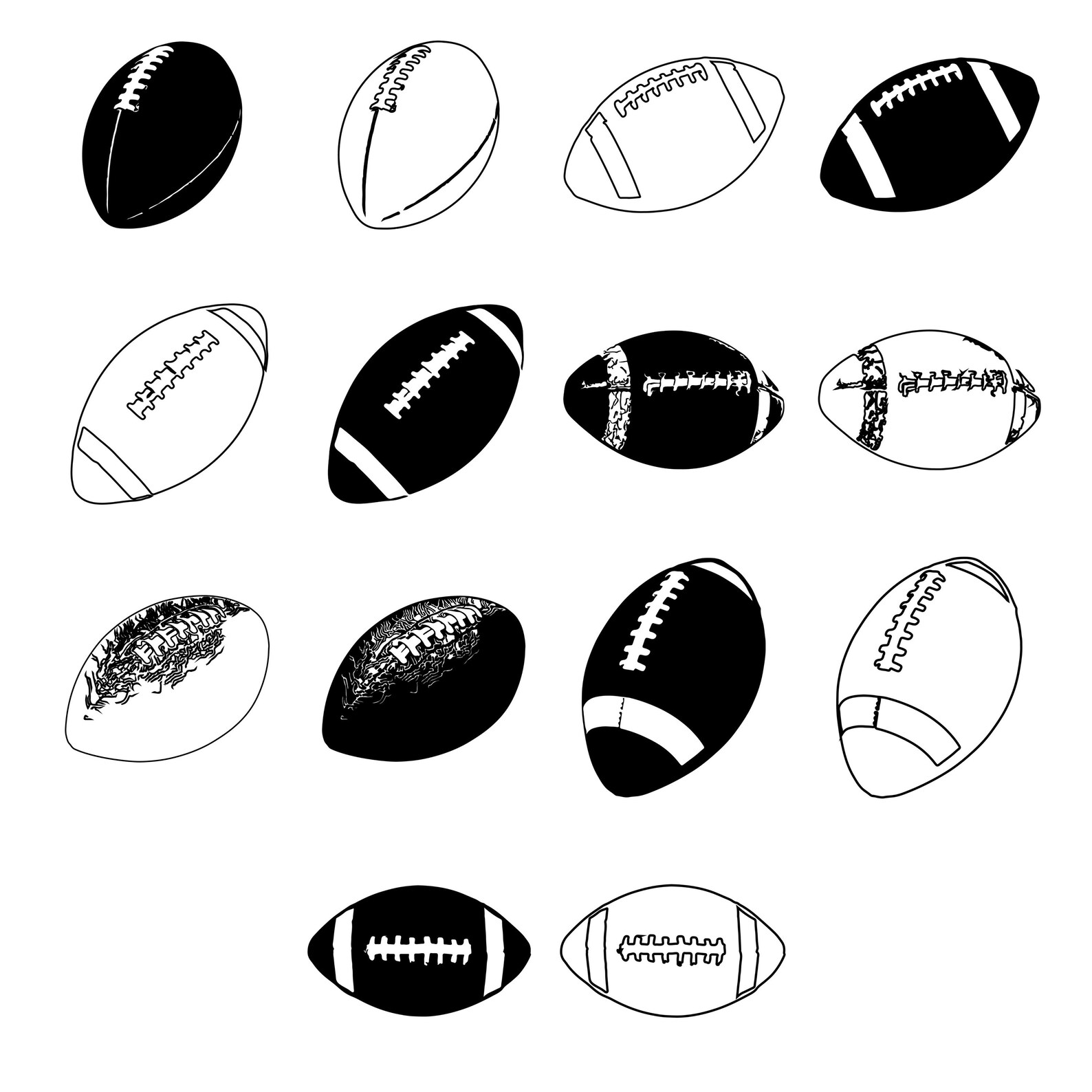 American Football Ball Silhouette PNG Bundle | 14 Football Clipart PNG