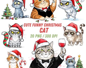 20 PNG Christmas Kitten clipart bundle, Cute Christmas Cats Clipart,Holiday Clipart Digital Download, Unlimited Commercial Use Crafts