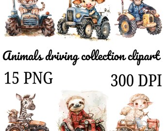 Watercolor Safari Animals Clipart: Baby Shower Nursery Art (PNG Digital Download)