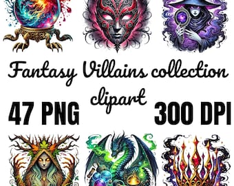 Paquete de imágenes prediseñadas de villanos de fantasía: Reina Malvada, Fantasía Oscura PNG (Descarga digital)
