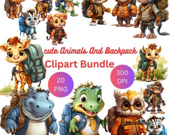 Watercolor Animal Clipart, PNG Bundle for Nursery Art (Digital Download)