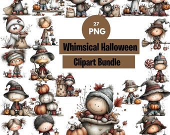Watercolor Halloween Ghost Clipart Bundle: Witch Hat, Pumpkins (Digital Download)