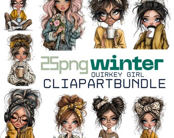 Clipart de Niña Navideña: Niña Festiva 25 Imágenes PNG (Descarga Digital)