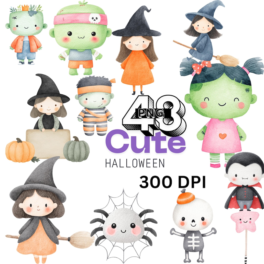 Cute Halloween Clipart - Watercolor - Ghost - Pumpkin - Cat - Spider ...