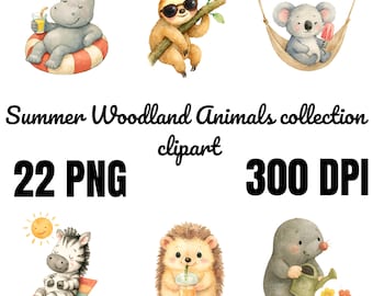 Clipart de Bosque de Verano, Clipart de Animales Lindos del Bosque, Animales Bebé, Clipart de Baby Shower de Bosque, Guardería de Bosque