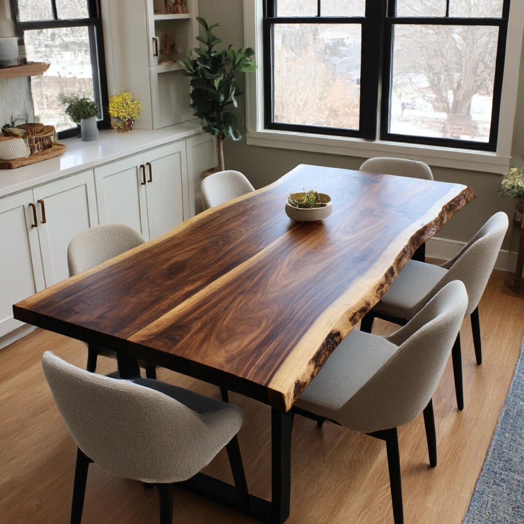 Handmade Rustic Walnut Live Edge Dining Table – Custom Wooden Legs - Etsy