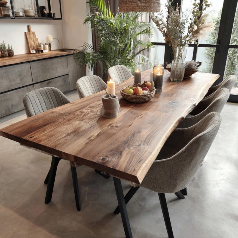 Handmade Live Edge Walnut Dining Table – Custom Solid Wood Farmhouse ...