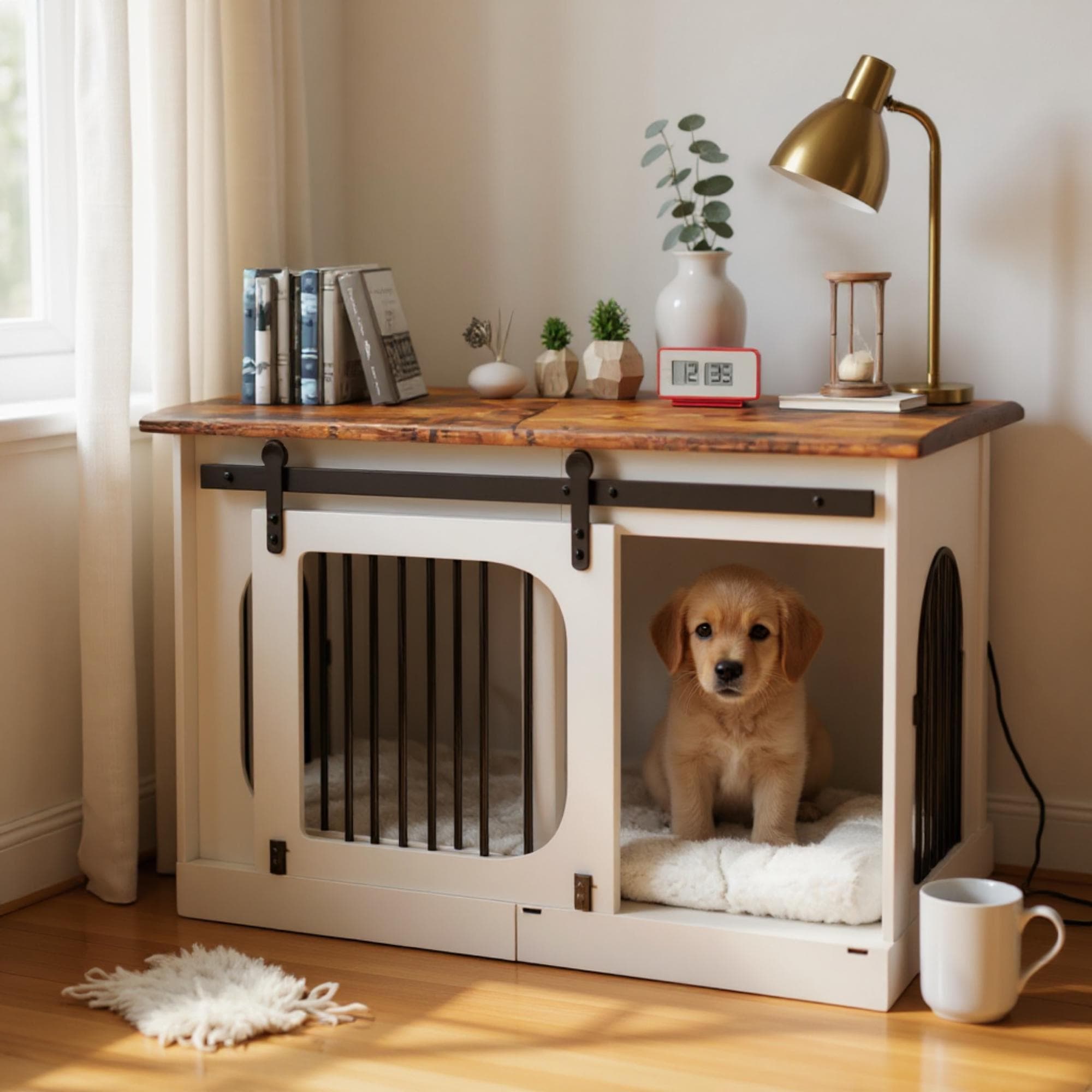Farmhouse Wooden Dog Crate End Table Rustic Indoor Pet Furniture — free download