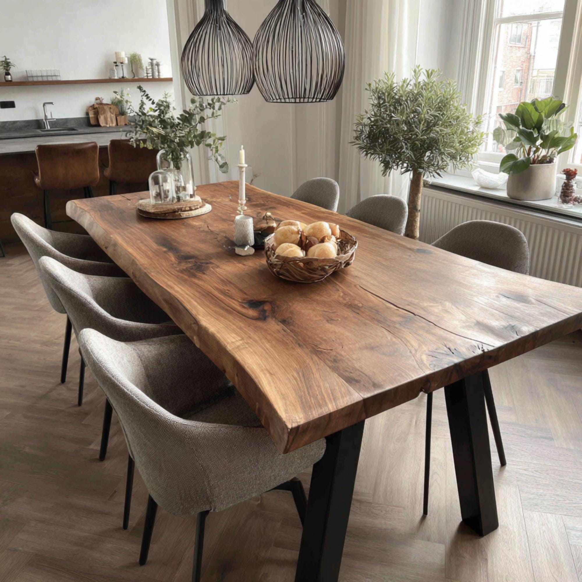 Handmade Live Edge Walnut Dining Table – Custom Solid Wood Farmhouse ...