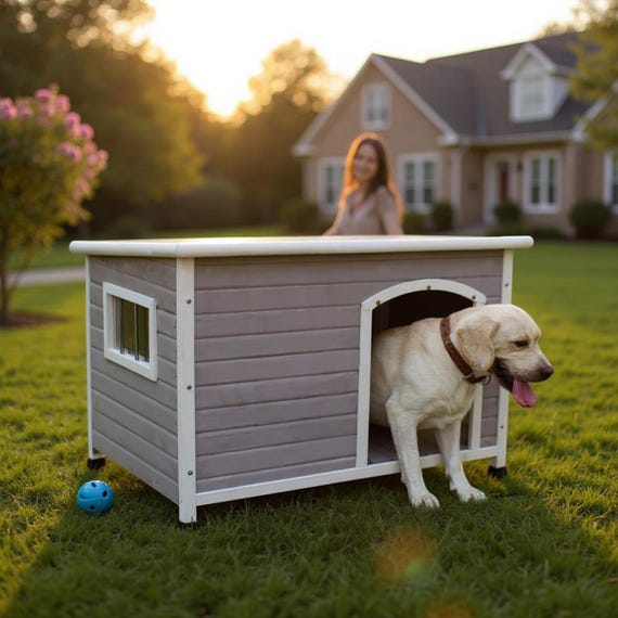 Waterproof Wooden Dog House With Door Flap: Indoor/outdoor Shelter